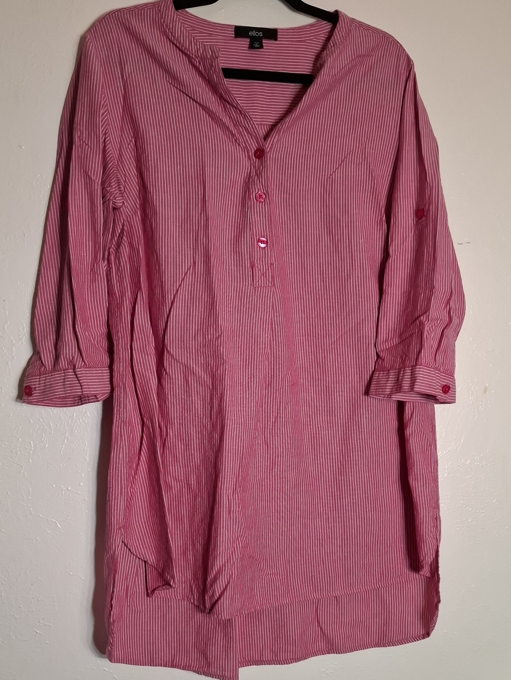 ellos Pink Striped Casual Button-Front Tunic Long Shirt